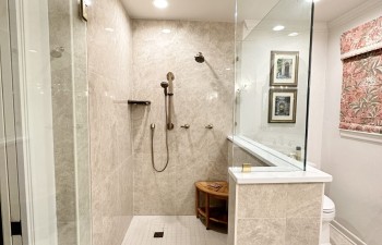 New Walk in Shower featured in the Master Bath Renovation in Tanglewood neighborhood in Fort Worth Texas by Stanton and Company